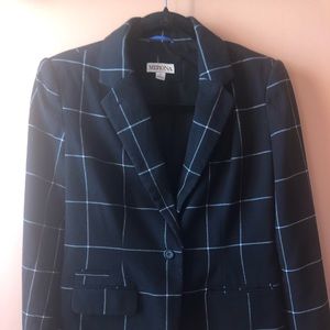 Windowpane plaid wool blend jacket